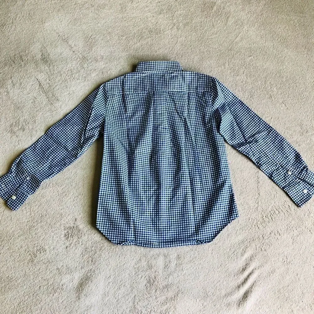 NWOT Ralph Lauren Boys Natural Stretch Blue Checked Long Sleeve Button Down Shir
